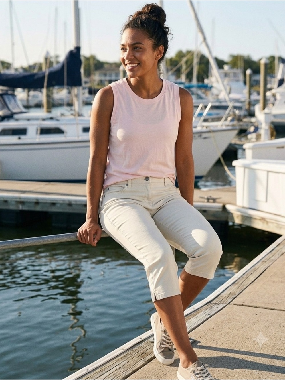 NWT Tribal Women’s Stone Khaki Capri Pants, Size 6, cotton stretch, 22” inseam